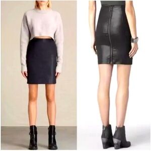 All Saints Metal Black Coated Pencil Skirt Stretchy Chic Sexy valentines mini